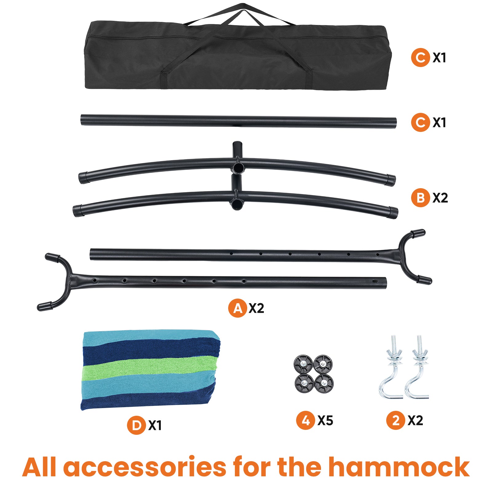 EDX Double Hammock with Space Saving Steel Stand, 2 Person Heavy Duty Outdoor 450lb Capacity Standing Hammocks, Upgraded Polyester End Strings, Portable Carrying Bag Included