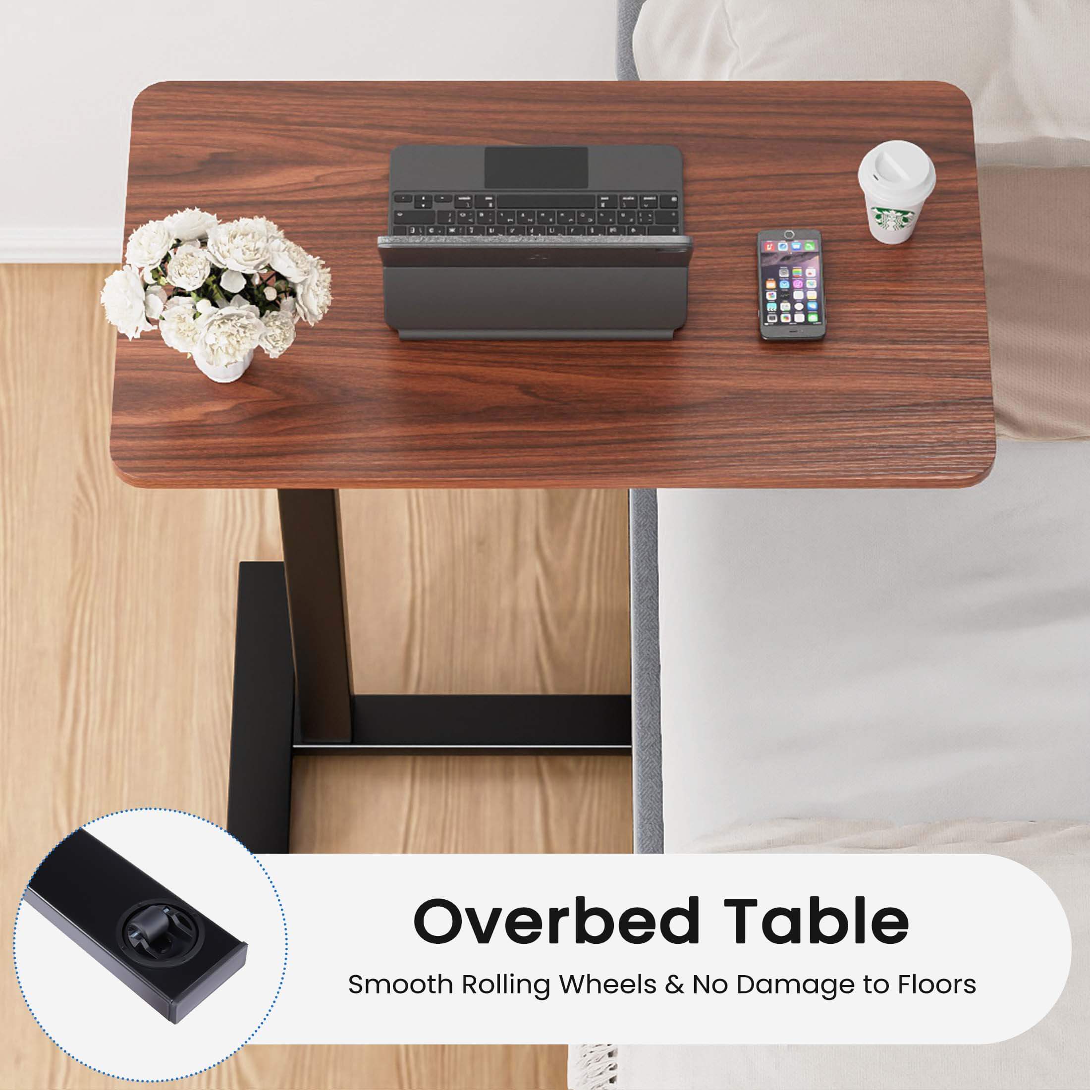 Adjustable bedside tables - on wheels, rolling laptop tables, mobile standing desks, hospital and home bed tables