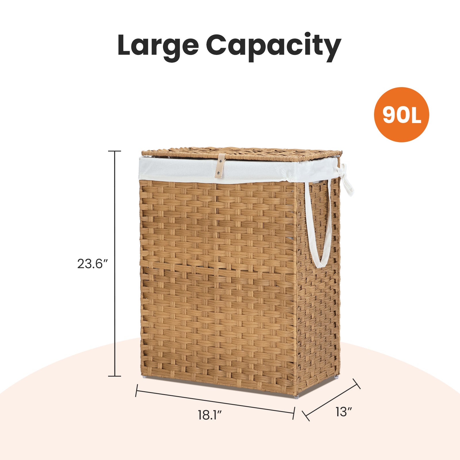 Laundry Hamper with Lid, Hand-Woven PP Rattan Laundry Hamper with Handle, Foldable, Removable Liner, Gray