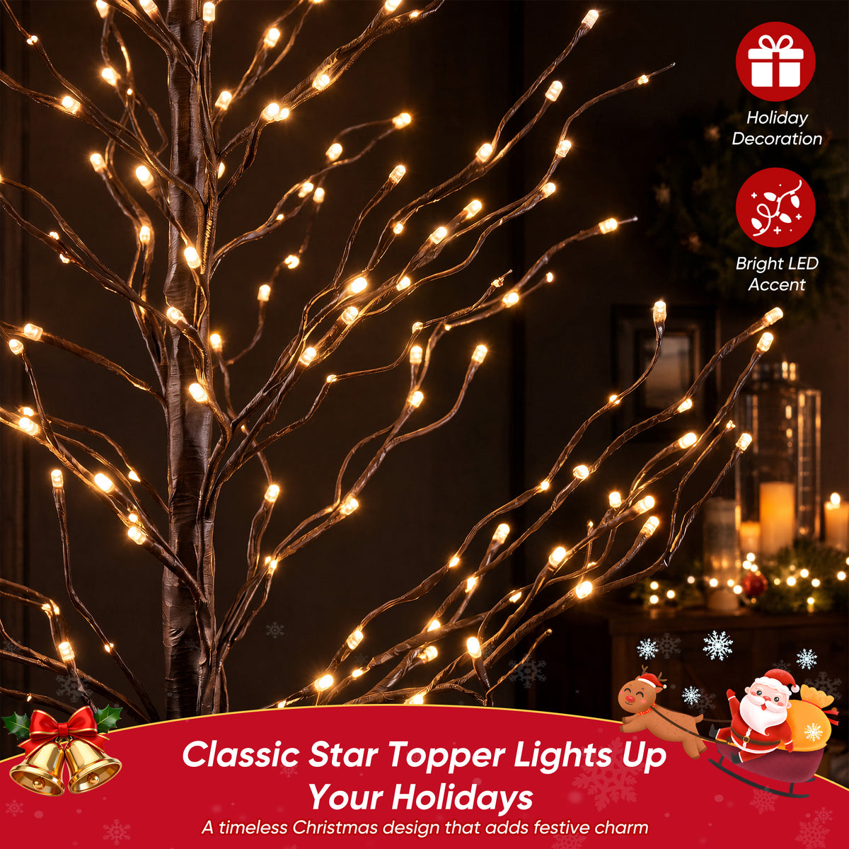 EDX Pre-Lit Birch Trees, Warm White LED Indoor Outdoor Christmas Decoration for Home, Lawn, Yard, Garden and Holiday Decor