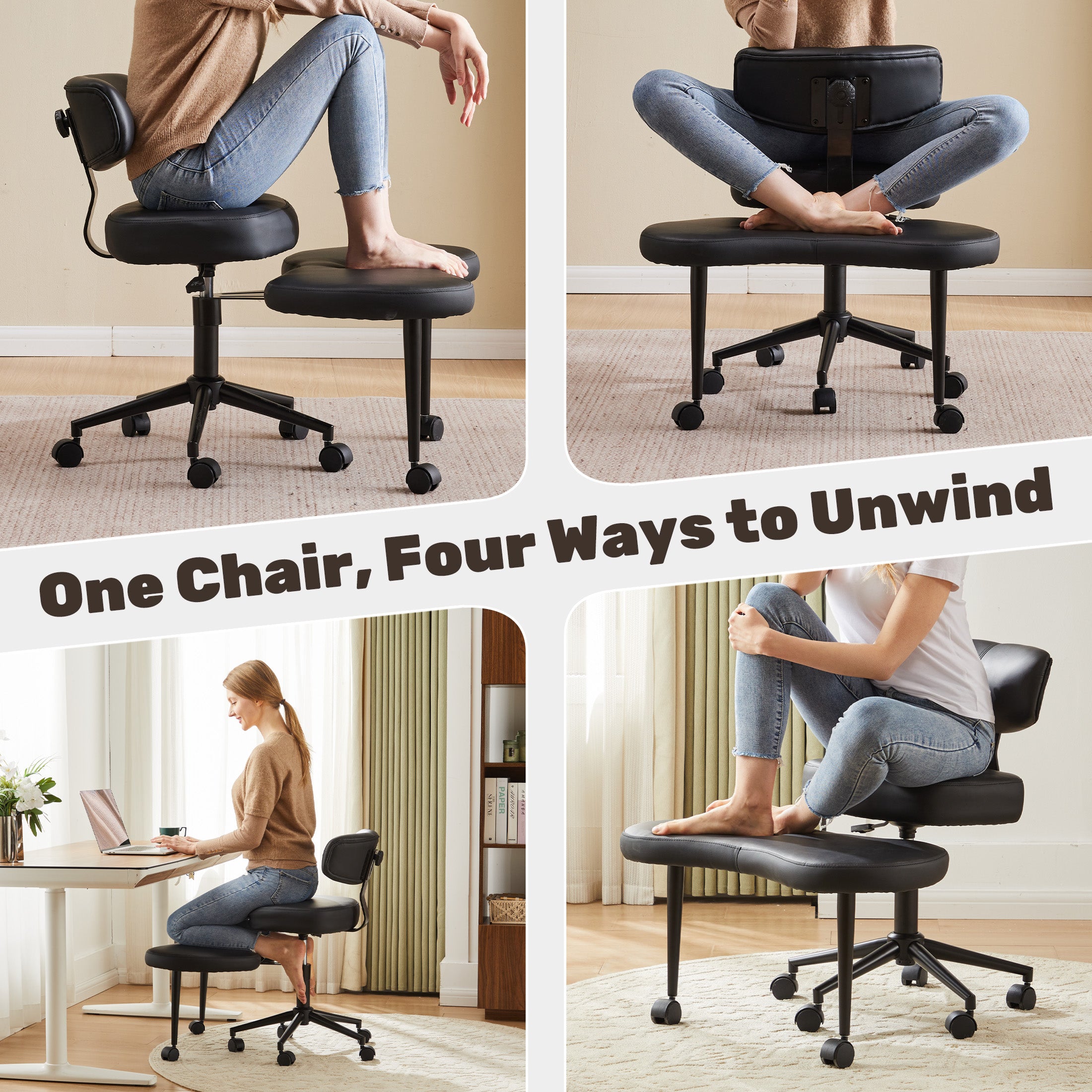 EDX Premium Ergonomic Cross Legged Swivel Meditation Chair with Adjustable Back – 360° Rotating Footrest, 5 Casters for ADHD, Focus & Relaxation