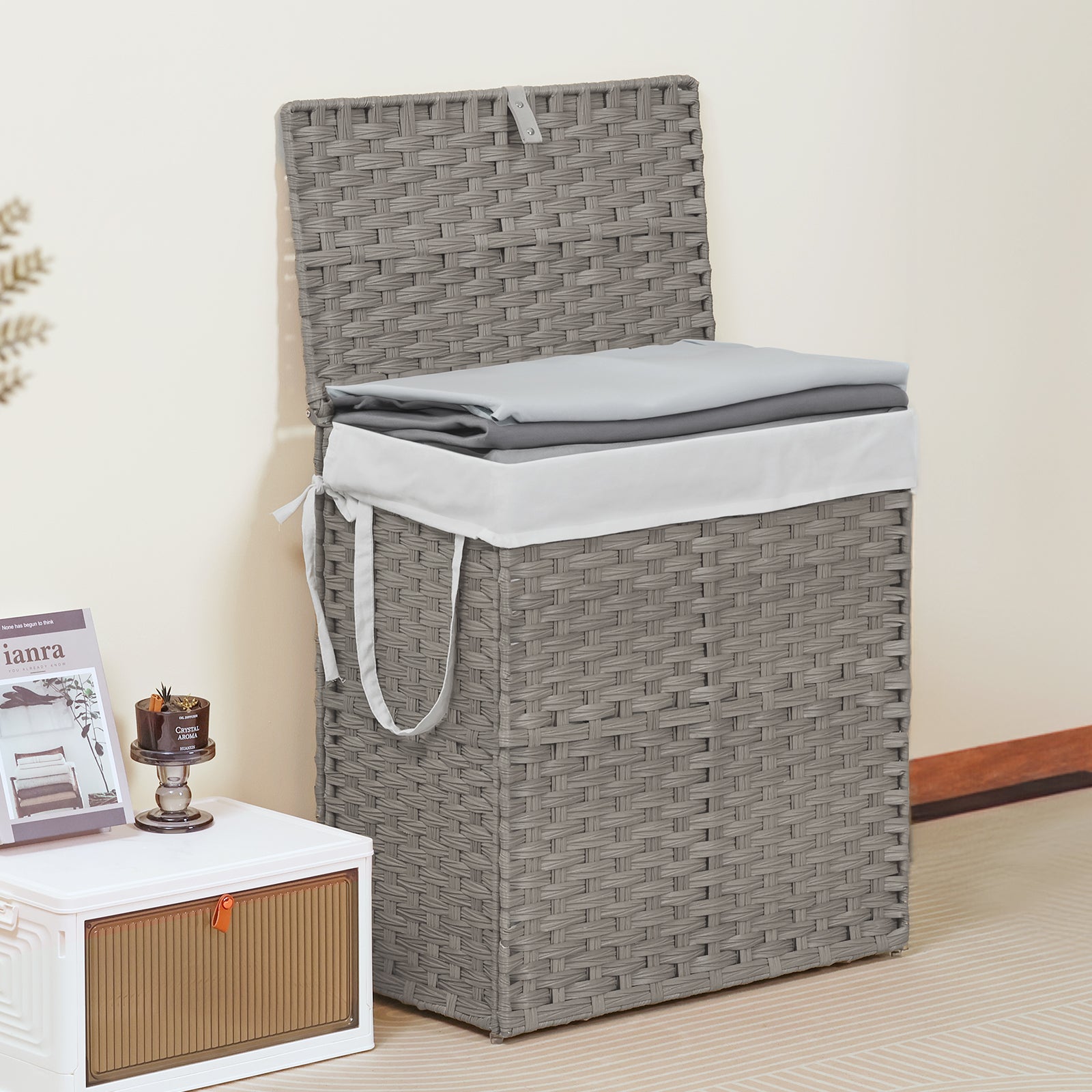 Laundry Hampers with Lid, Clothes Hampers with Handles and Removable Laundry Bags, Large Collapsible Laundry Hampers for Bedroom, Bathroom, Dorm Room