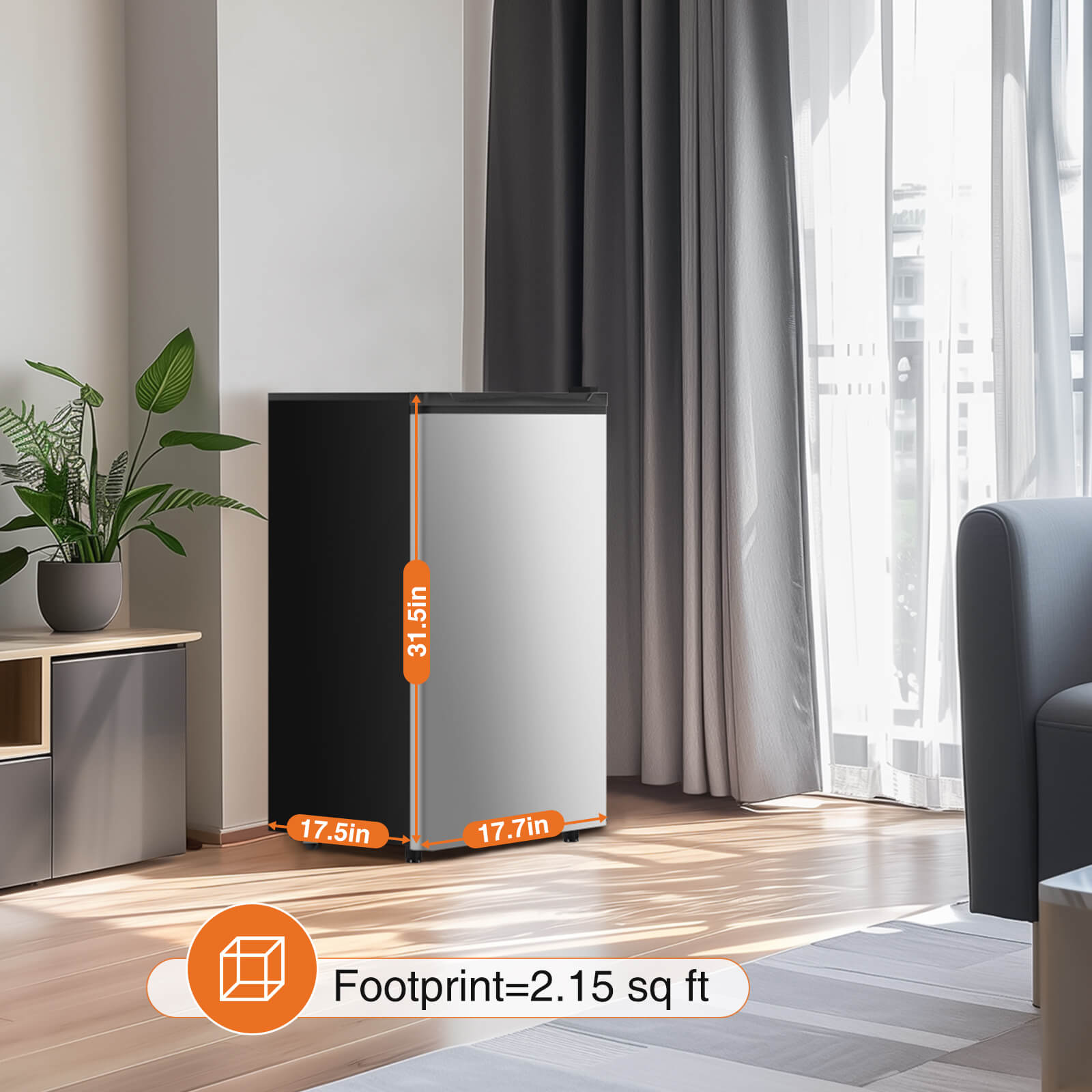 Mayoume Mini Fridge with Freezer,3.2 Cu.Ft Small Refrigerator Single Door Adjustable Thermostat Energy-efficient Low Noise