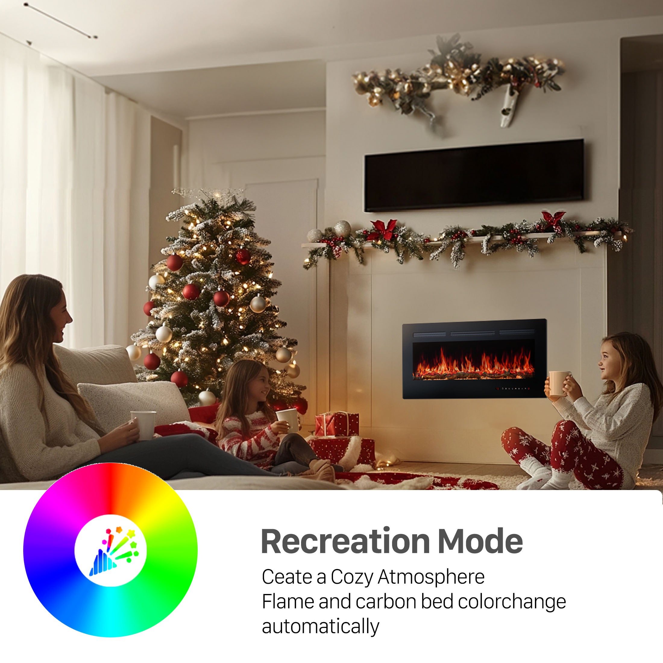 Electric Fireplace, 1500W/750W Wall Mount or Recessed Fireplace Insert and Freestanding, Electric Fireplace Heater with Remote Control,13 Adjustable Flame Color, 12H Timer, Touch Screen