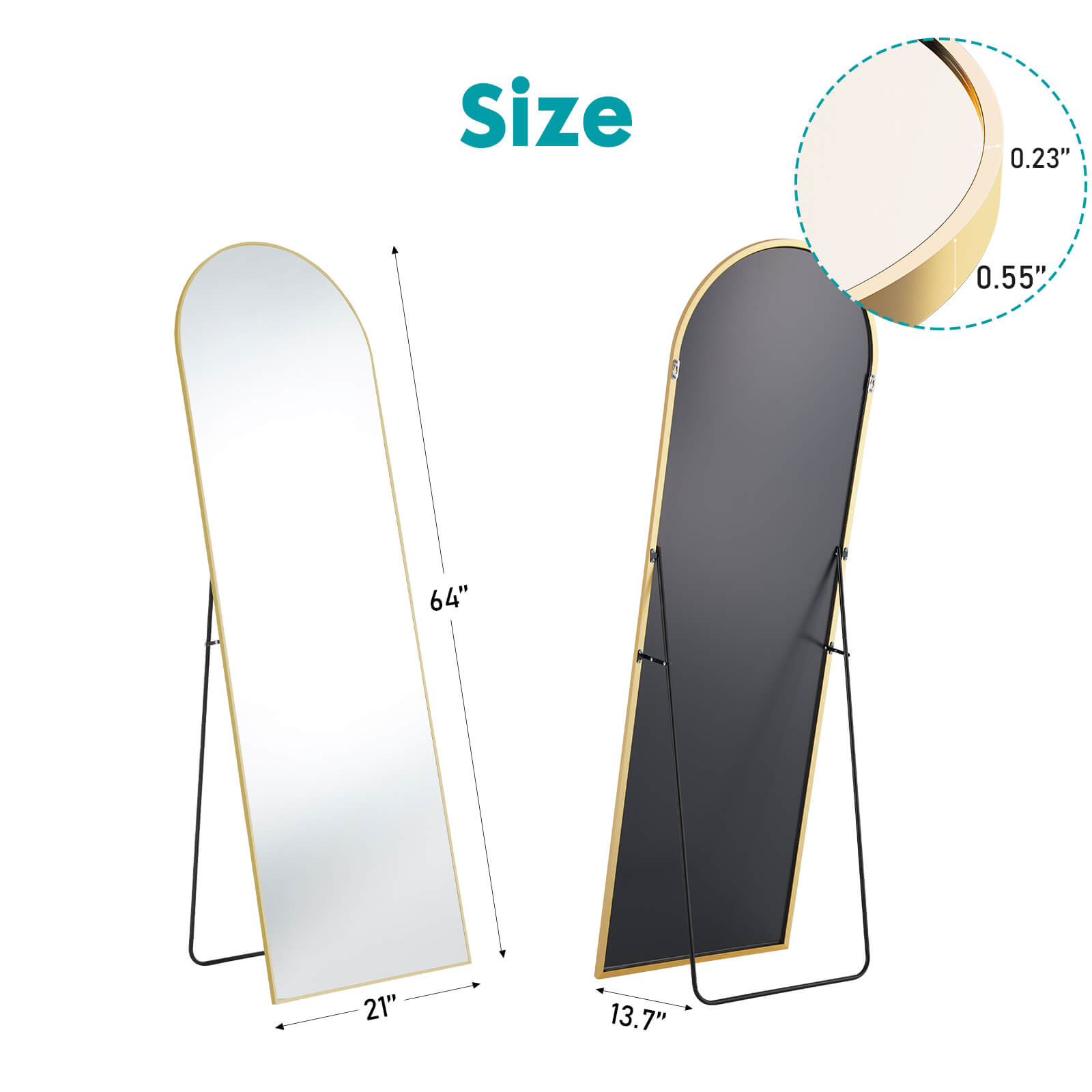 59"x16" Floor Standing Mirror, Wall Mirror with Stand Aluminum Alloy Thin Frame