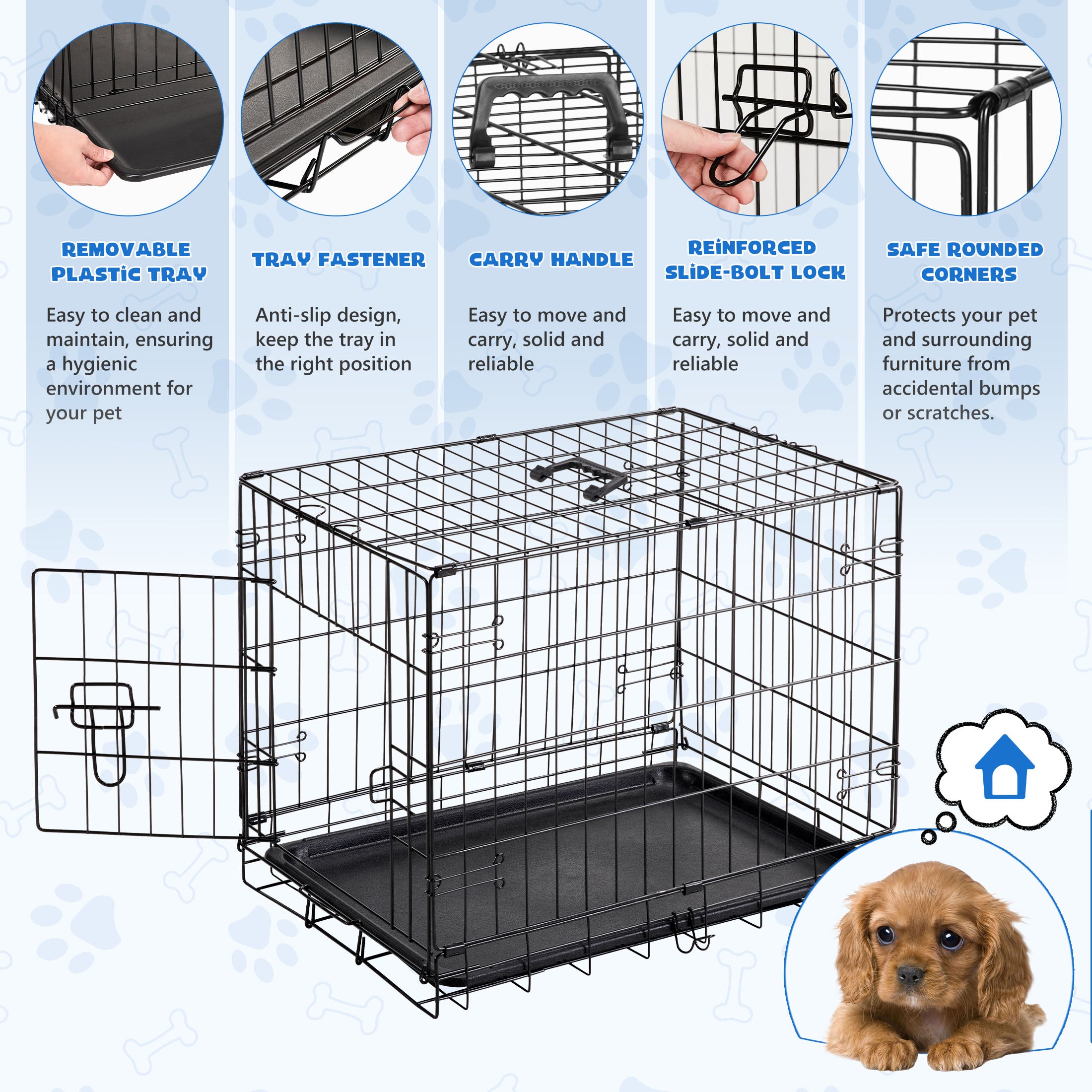 Small Dog Crate, 24" Single Door Folding Metal Wire Dog Cage with Plastic Leak-Proof Pan Tray