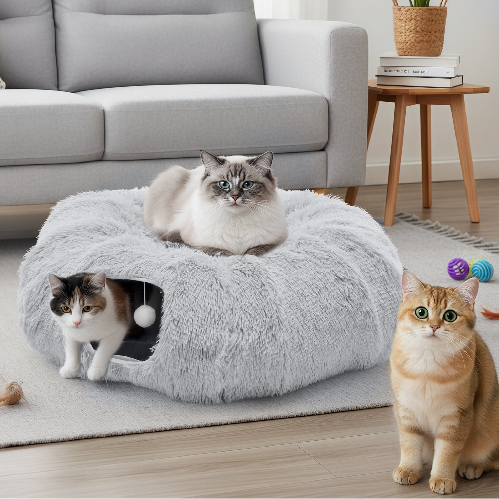 edx Cat Tunnel Bed for Indoor Cats, Under Christmas Tree Soft Plush Peekaboo Cat Cave Donut Tunnel, Washable Multifunctional Playground Toys Hideplace for Kittens, Rabbit, Ferret
