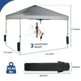 EDX 10ft x 10ft Pop Up Outdoor Canopy, One Push Setup Foldable Tent, Adjustable Height,Outdoor Sun/Rain Shade for Beach/Camping