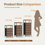 edx 3 Fabric Drawers Nightstand with Charging Station & USB/Type-C Ports and Outlets, Variable Light Strip Bedside End Table with Adjustable Feet for Bedroom, Rust Brown