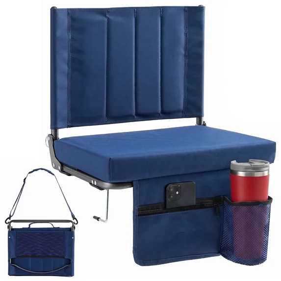 Edx Stadium seats, with cushioned steps, back support, portable, dimensions of 17 inches wide x 12 inches deep x 16 inches high