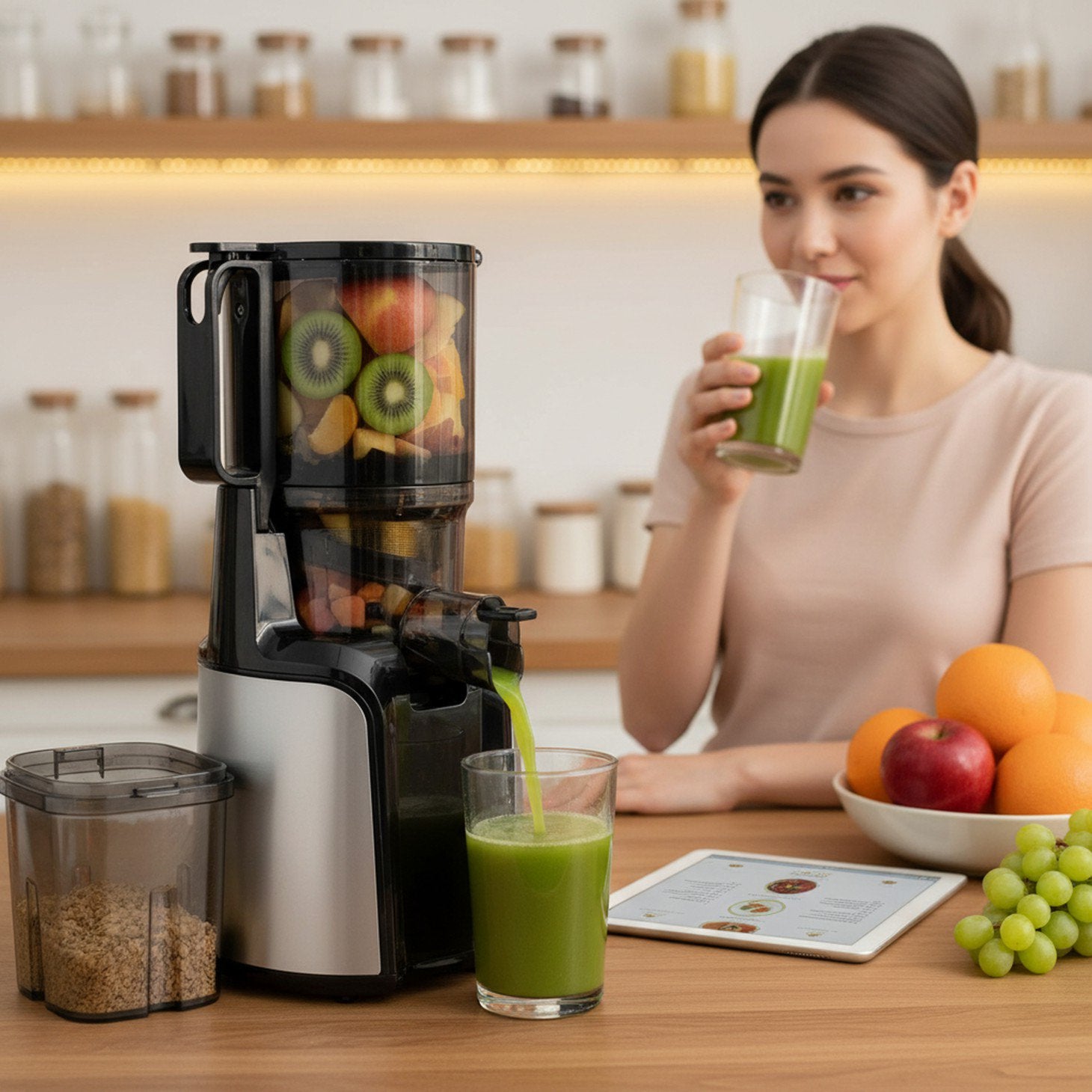 edx Cold Press Juicer, 4.25" Wide Feed Chute, 200W Slow Grinding Juicer, Accommodates Whole Fruits and Vegetables, High Juice Yield