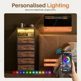 edx 3 Fabric Drawers Nightstand with Charging Station & USB/Type-C Ports and Outlets, Variable Light Strip Bedside End Table with Adjustable Feet for Bedroom, Rust Brown