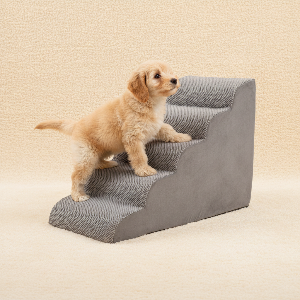 Edx Rounded-Corner Foldable Foam Dog Stairs with Rounded Edges - 3/4/5 Step Non-Slip Pet Ramp for Small/Medium Dogs, Fits Beds & Sofas