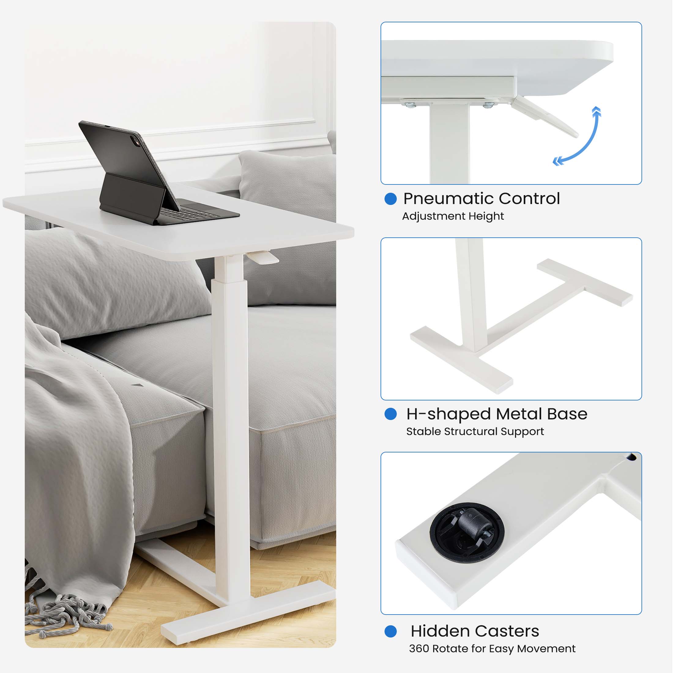 Adjustable bedside tables - on wheels, rolling laptop tables, mobile standing desks, hospital and home bed tables