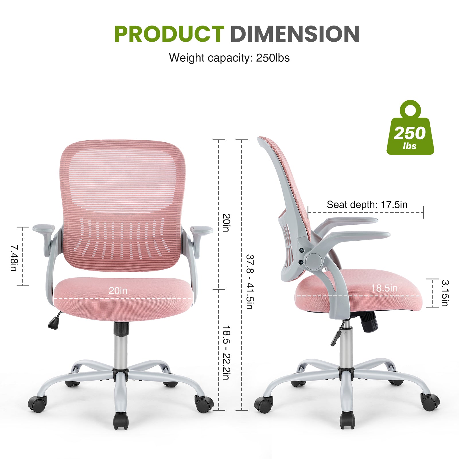 Office Desk Chair with Adjustable and Flip-up Armrest, Ergonomic Mesh Computer Chair with Lumbar Support