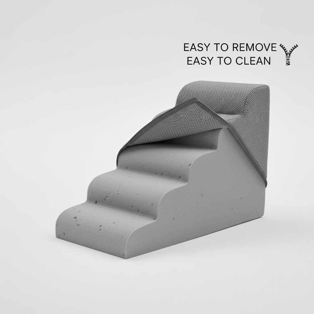 Edx Rounded-Corner Foldable Foam Dog Stairs with Rounded Edges - 3/4/5 Step Non-Slip Pet Ramp for Small/Medium Dogs, Fits Beds & Sofas