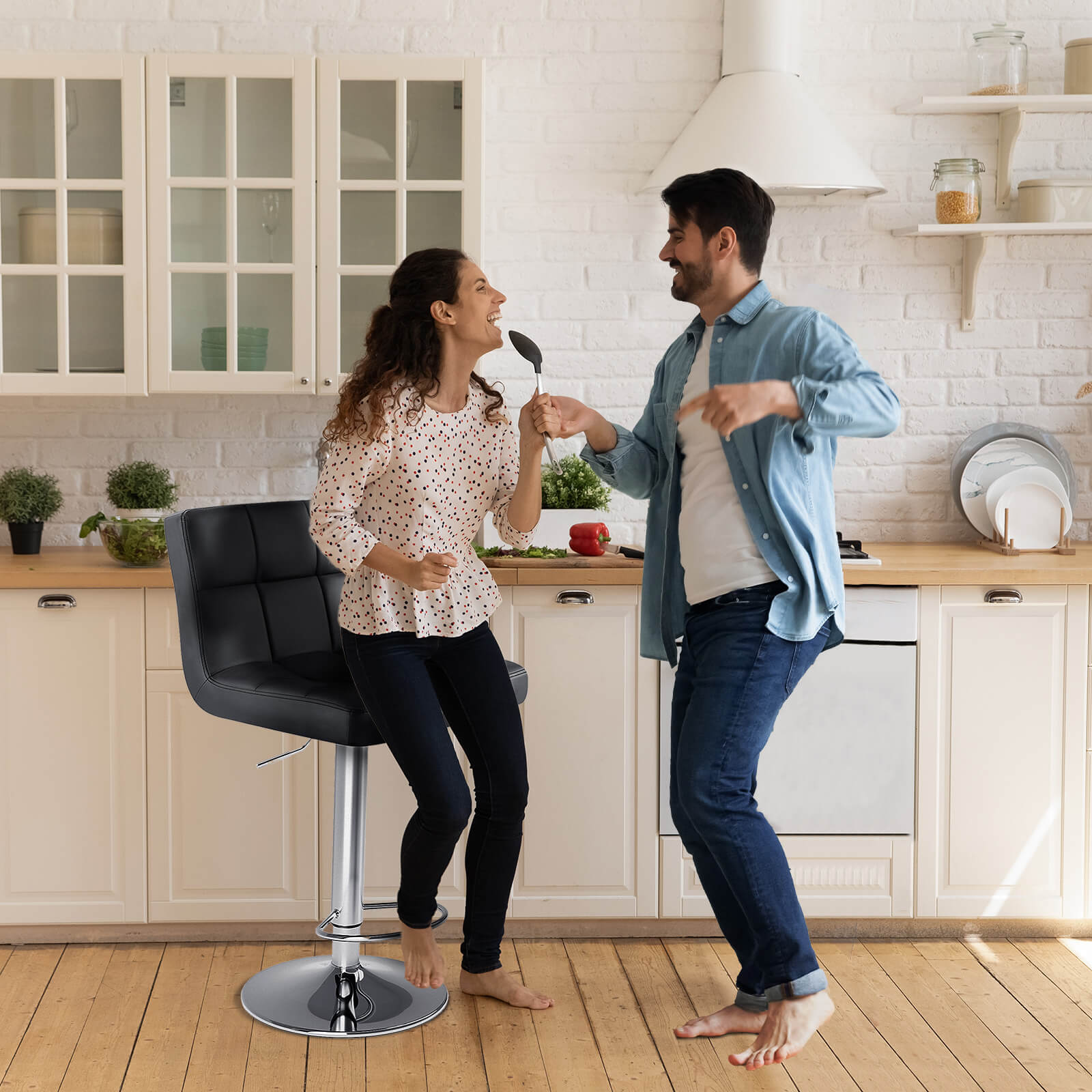 Bar Stool 2 Piece Set, Swivel Liftable Counter Stool, Simple with Backrest, Kitchen Bar Stools