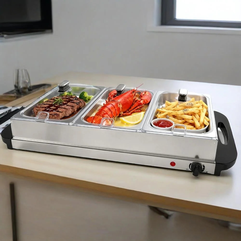 edx Buffet Server & Food Warmer,  2.5-Quart Oven-Safe Insulated Tray Set with Adjustable Temperature Control, Ideal for Parties, Holiday Gatherings & Entertaining