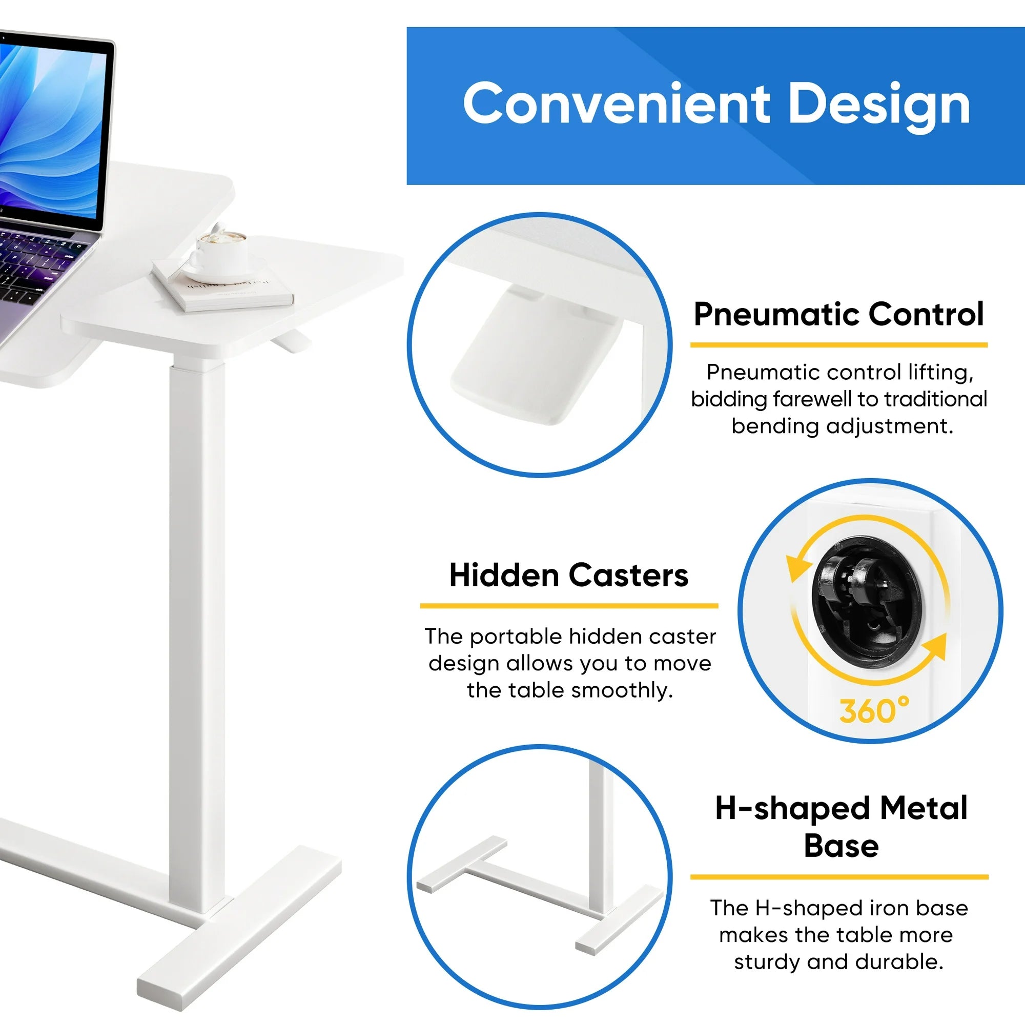 EDX Overbed Bedside Desk, Rolling Laptop Stand Tray Overbed Table with Wheels and Height Adjustable for Laptop Bed Sofa
