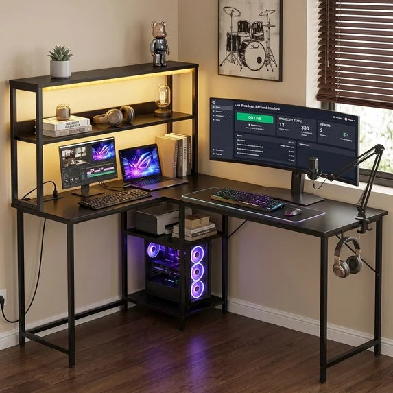 edx L shaped computer desk with RGB LED Light,Black