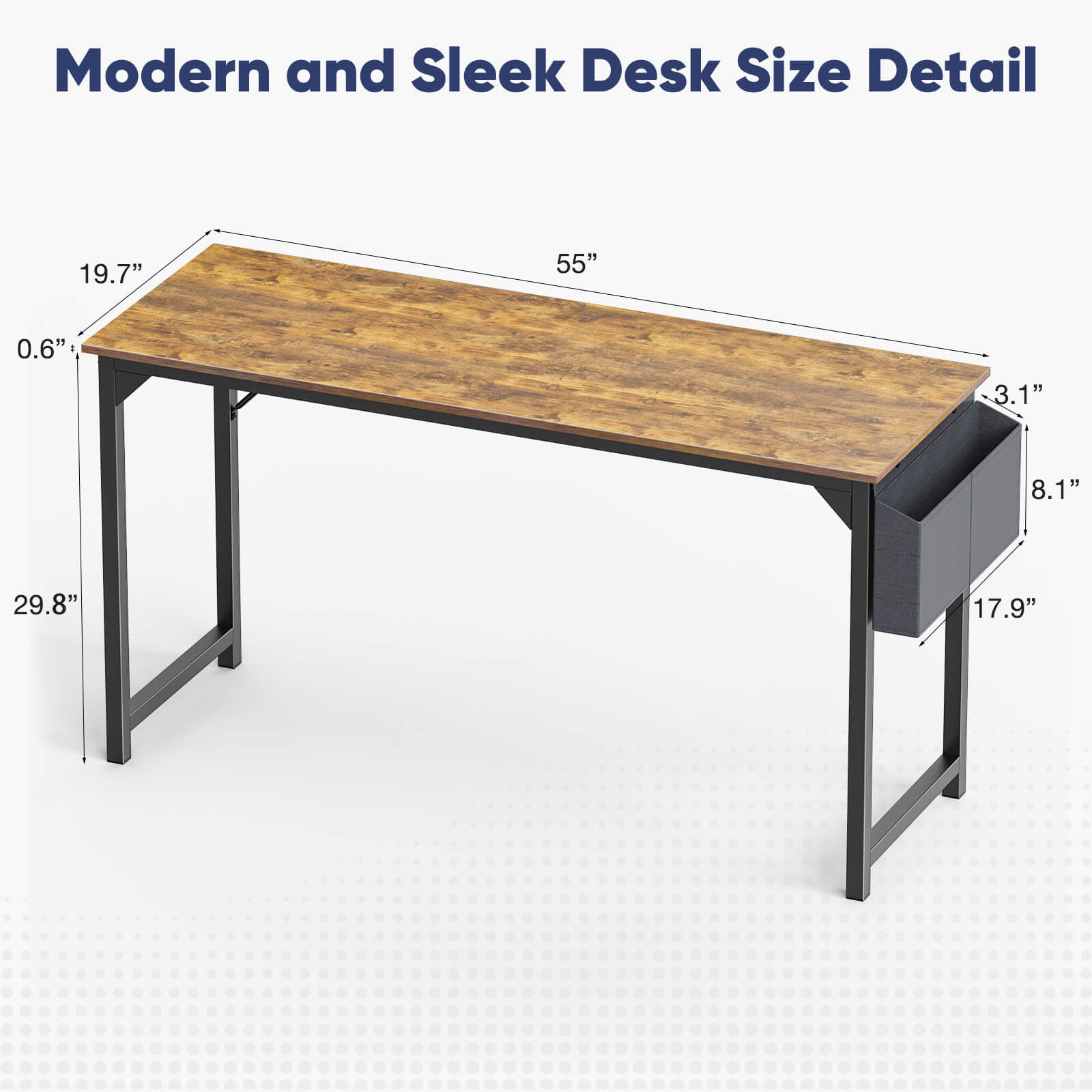 Computer Desk - 32/40/47/55/63 inch Student Kids Study Wooden Desk with Headphone Hook and Storage Bag for Bedroom, Living Room, Study Room