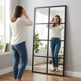 edx Black Windowpane Grid Wall Mirror - Leaning & Hanging Decor for Bedroom, Living Room