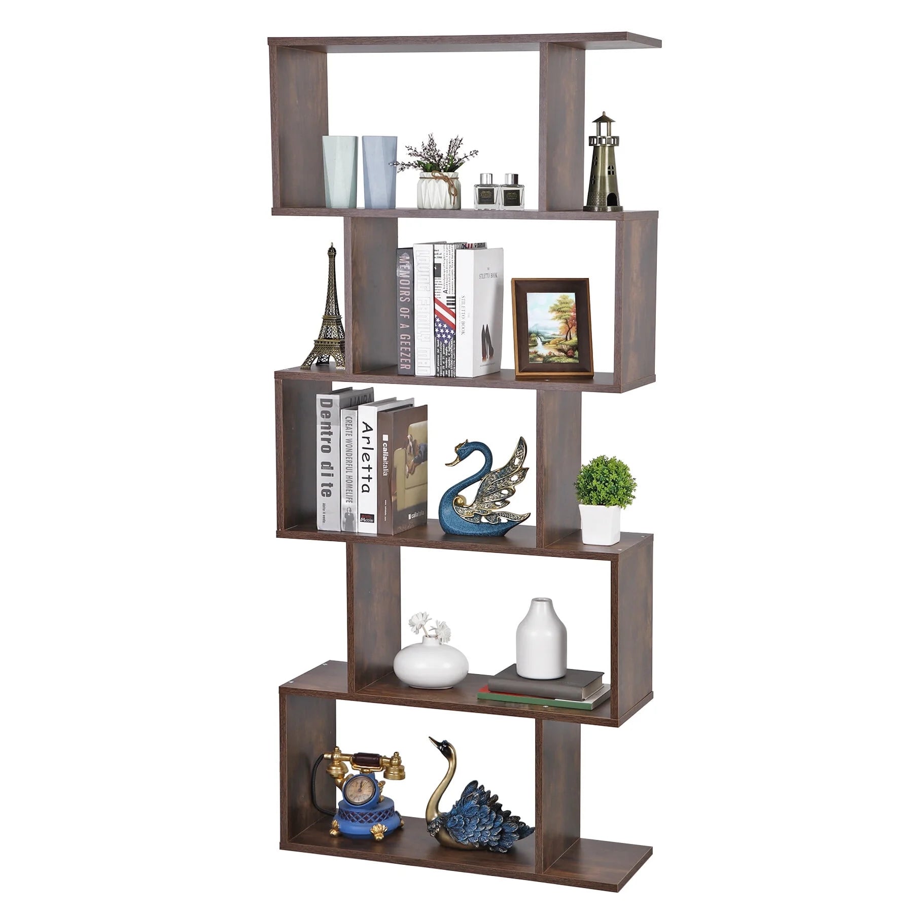 EDX 63" 5-Tier Bookshelf Organizer for Home Office, Stylish Display Storage Shelf Stand, Rust