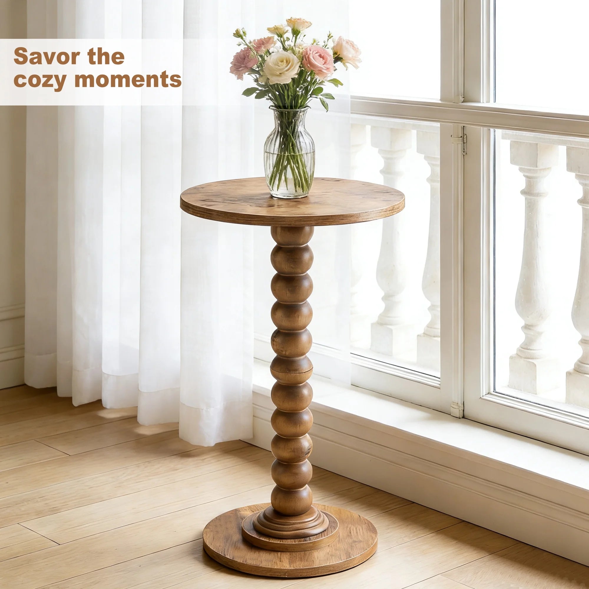 EDX Round Side Table - Solid Wood Leg Small Drink Table for Living Room Bedroom Office
