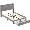EDX Size Upholstered Bed Frame with Storage Drawers, Sturdy Steel Frame, Soft Fabric Headboard, No Box Spring Needed