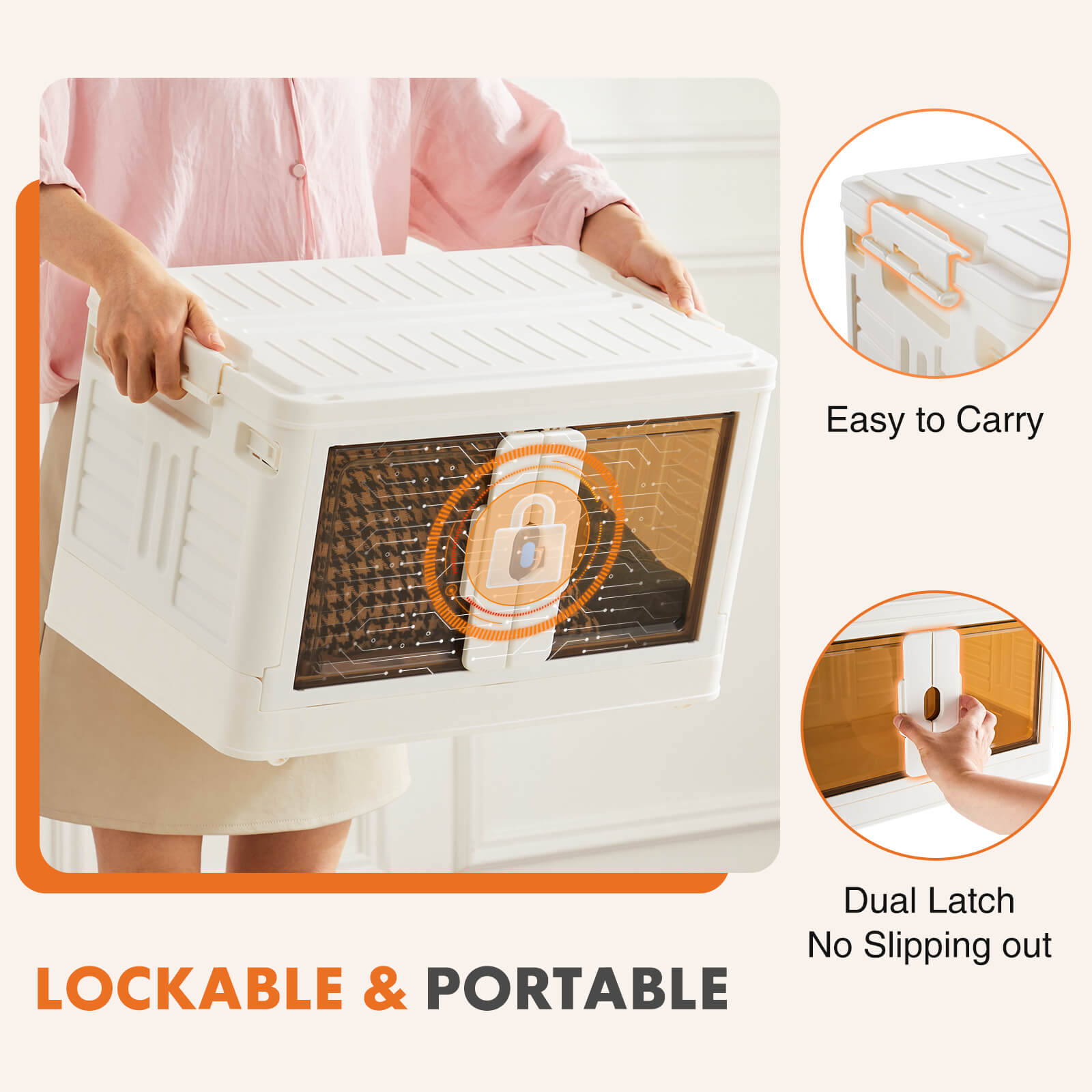 edx Stackable Plastic Storage Bins with Lids -Foldable Storage Boxes with Doors & Wheels, Portable and Lockable Organizer Boxes for Living Room, Bedroom