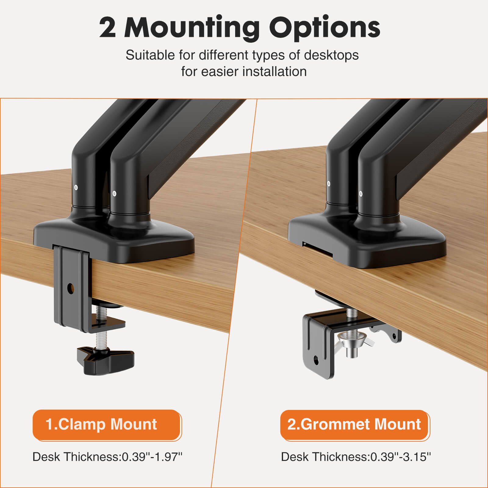 Dual Monitor Stand - Adjustable Gas Spring Monitor Desk Mount Swivel Vesa Bracket with C Clamp, Grommet Mounting Base for 15 to 32 Inch Computer Screens