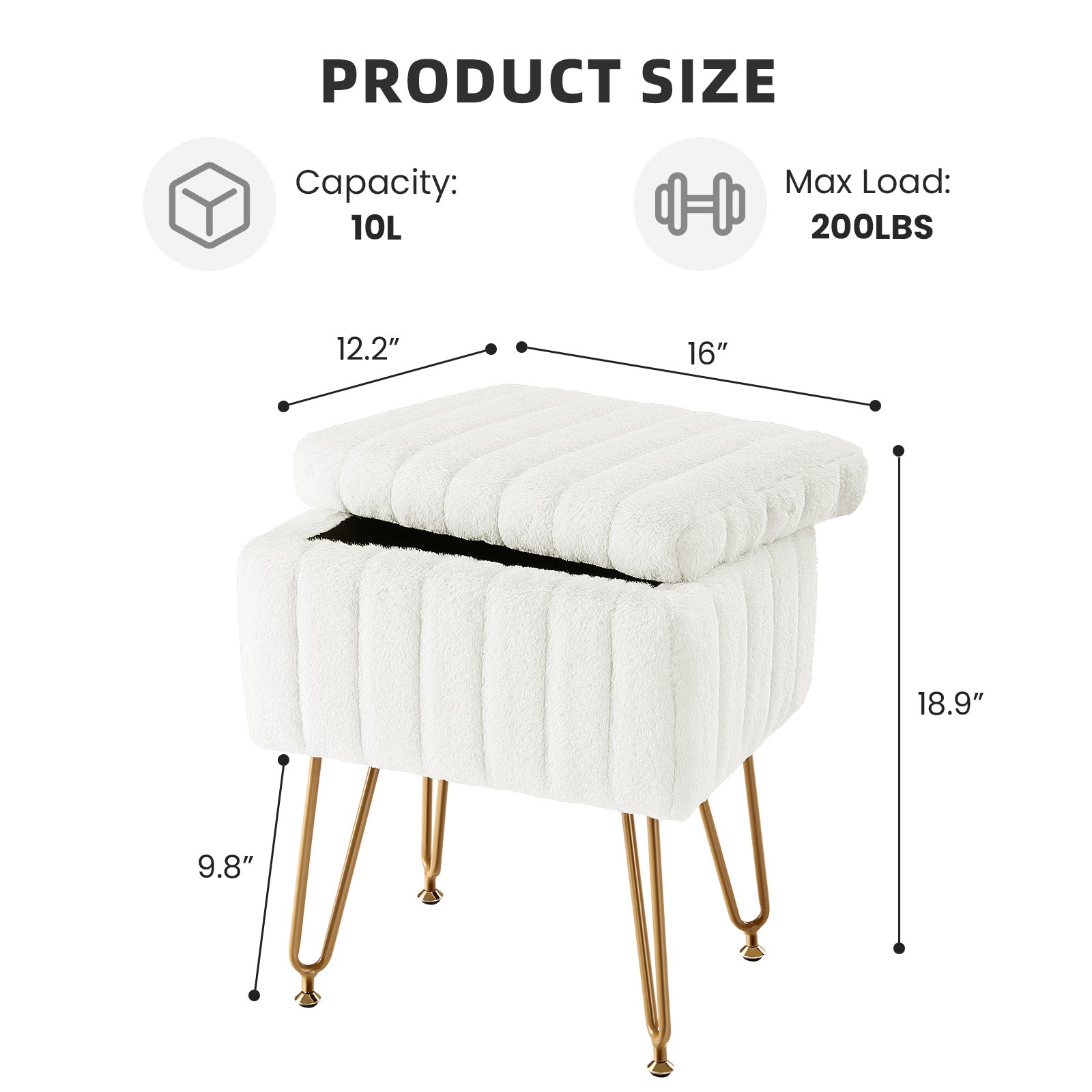 Stool Chair With Storage Space With Non-slip Feet for Powder Room, Bedroom