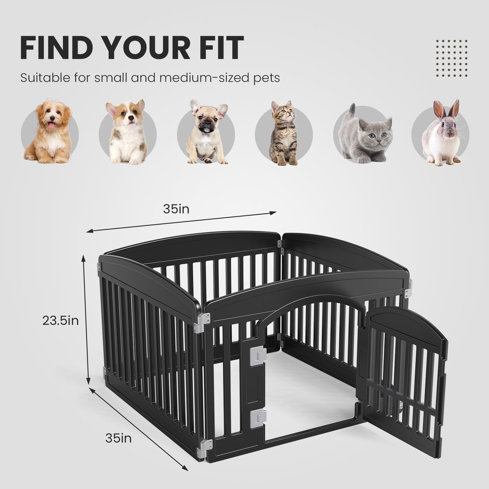 Dog Playpen, 4-Panel 24" Foldable Pet Playpen with Door, Indoor/Outdoor Puppy Pen, Customizable, White