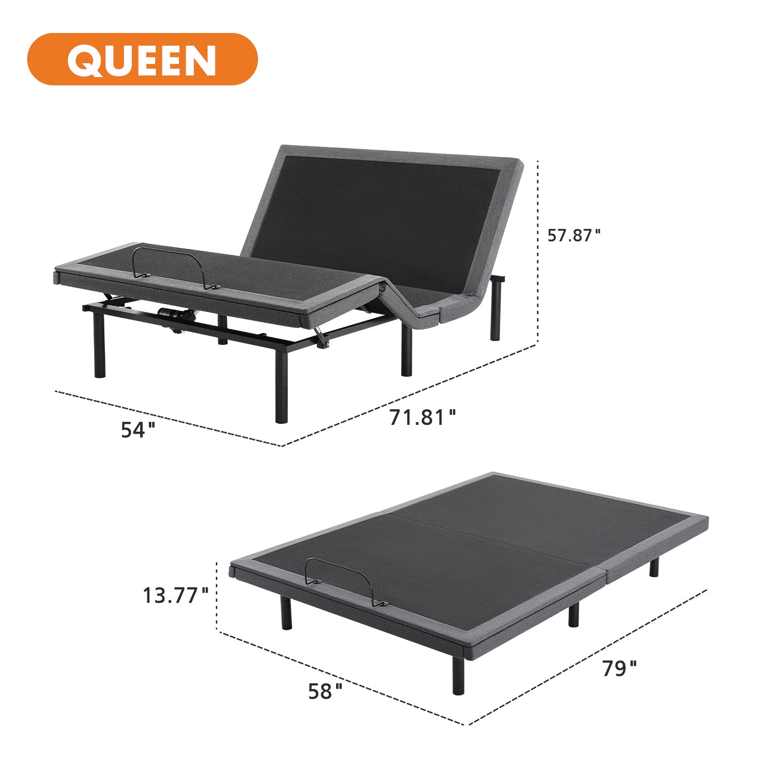 Adjustable Bed Frame, Individually Tilting Head and Foot with 2 USB Ports, Wireless Remote, Quiet Motor