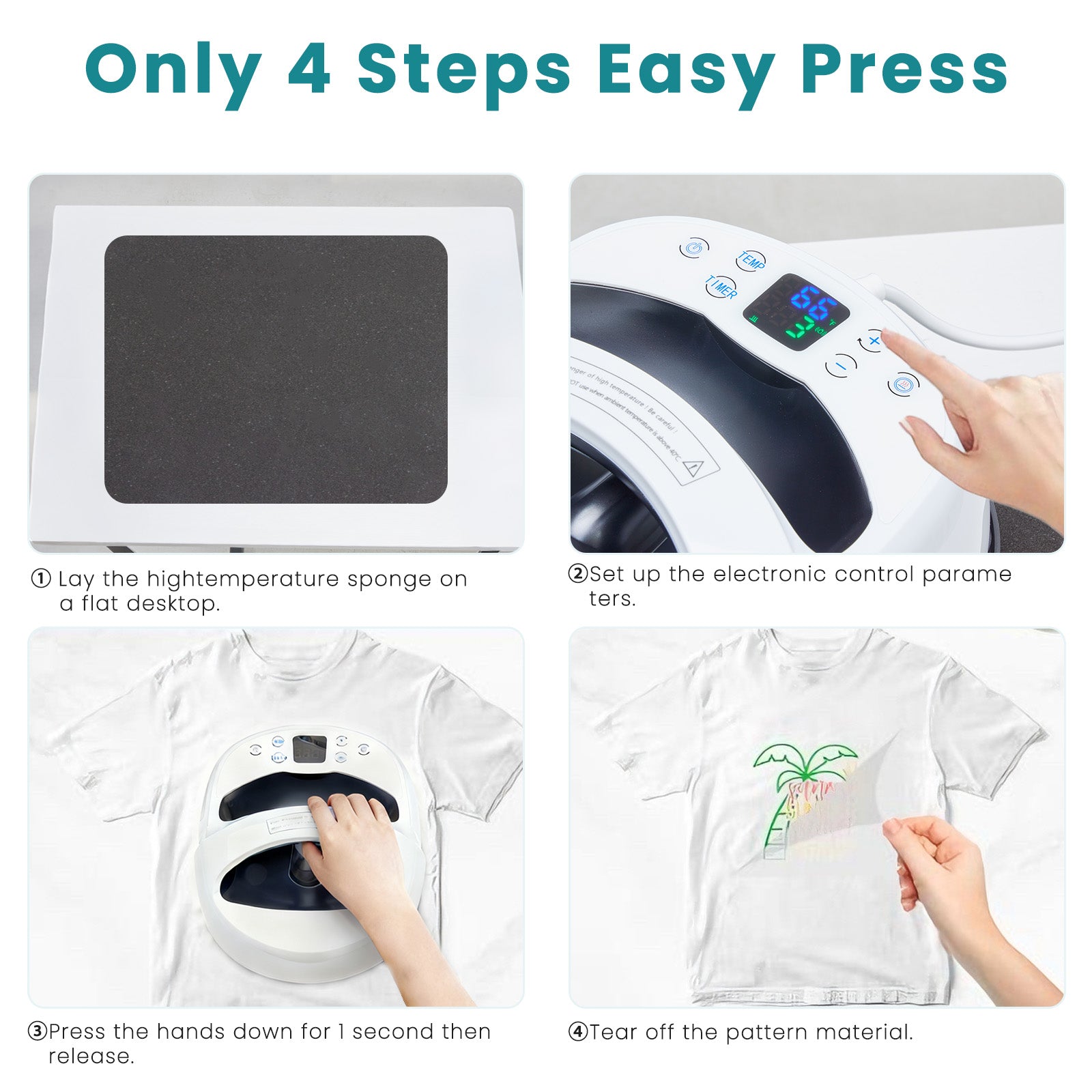 edx T-Shirt Heat Press, Portable Easy-Press Heat Transfer Machine, 0-450°F Temperature Control with LCD Display, Suitable for T-Shirts, Tote Bags, Pillows, Aprons, and More