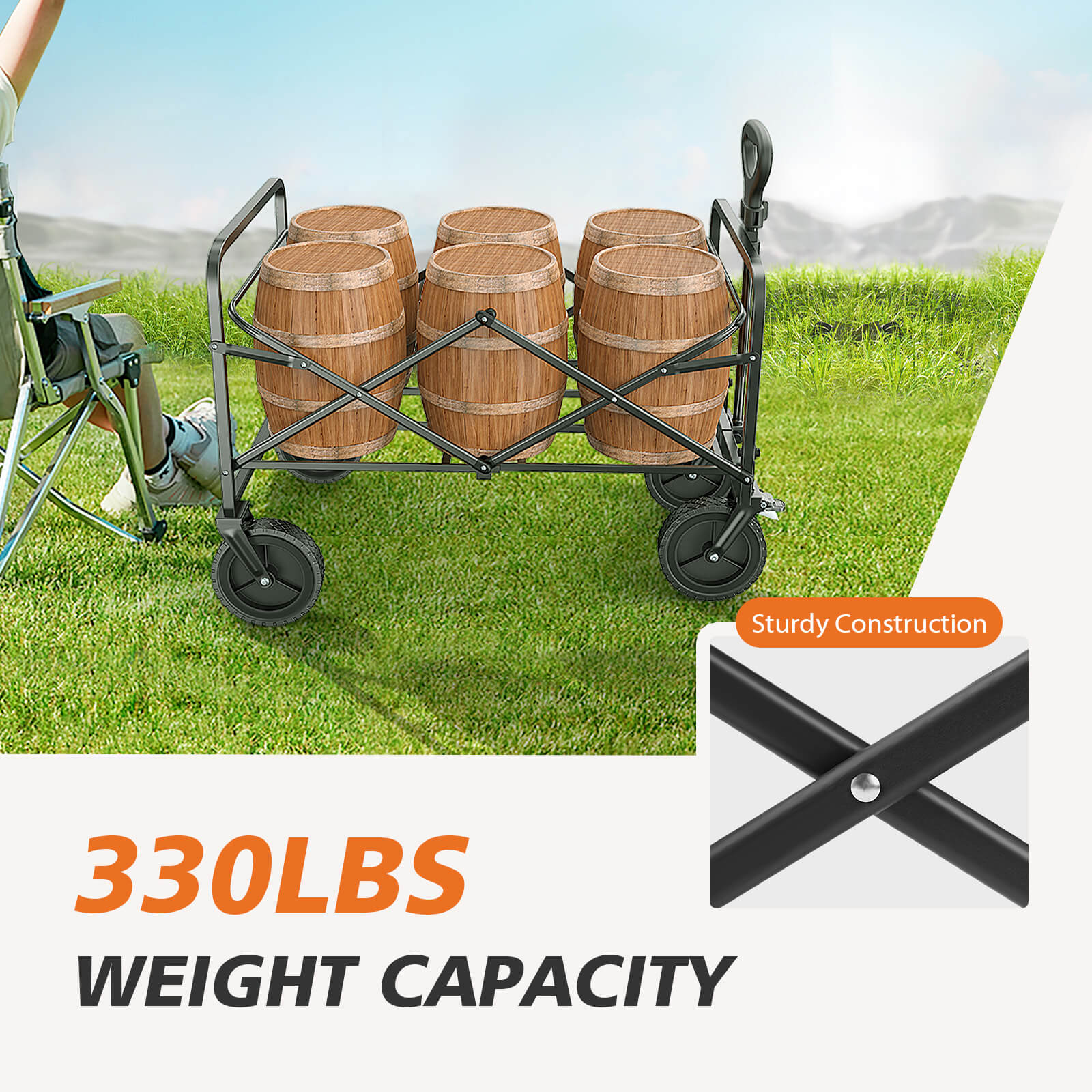 Wagons Carts Foldable with All-Terrain Wheels - foldable, extra large capacity, with drink holder, Suitable for Camping Sports Outdoor Activities