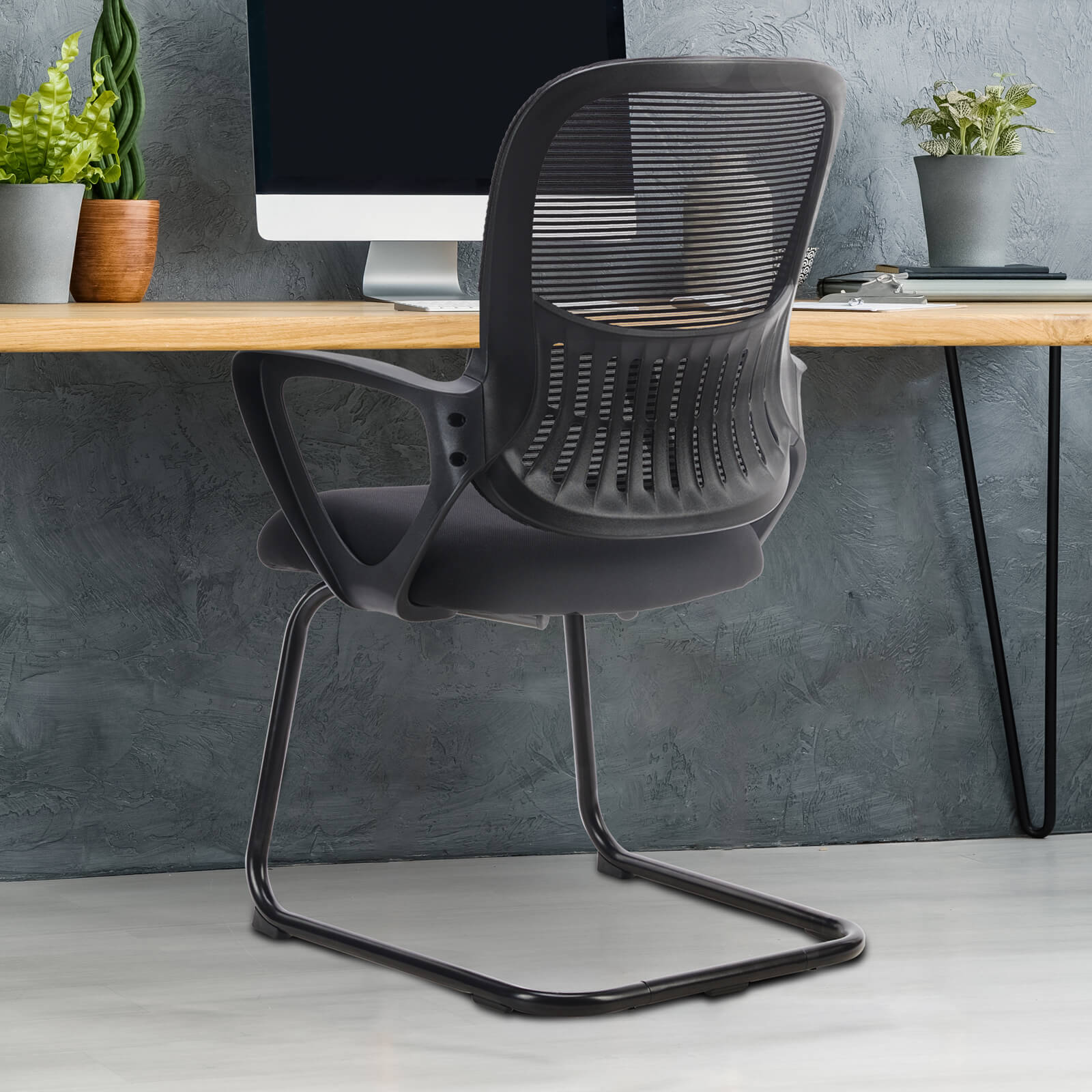 Ergonomic office chair - with storage basket, no wheels, breathable back, suitable for office, bedroom, living room.