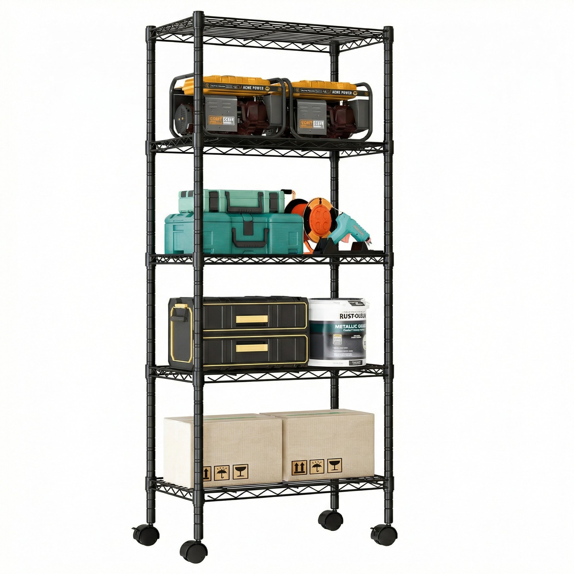 EDX Heavy Duty Adjustable Wire Shelving with Wheels, Storage Racks for Garage Kitchen Pantry Laundry Office, Easy Assembly