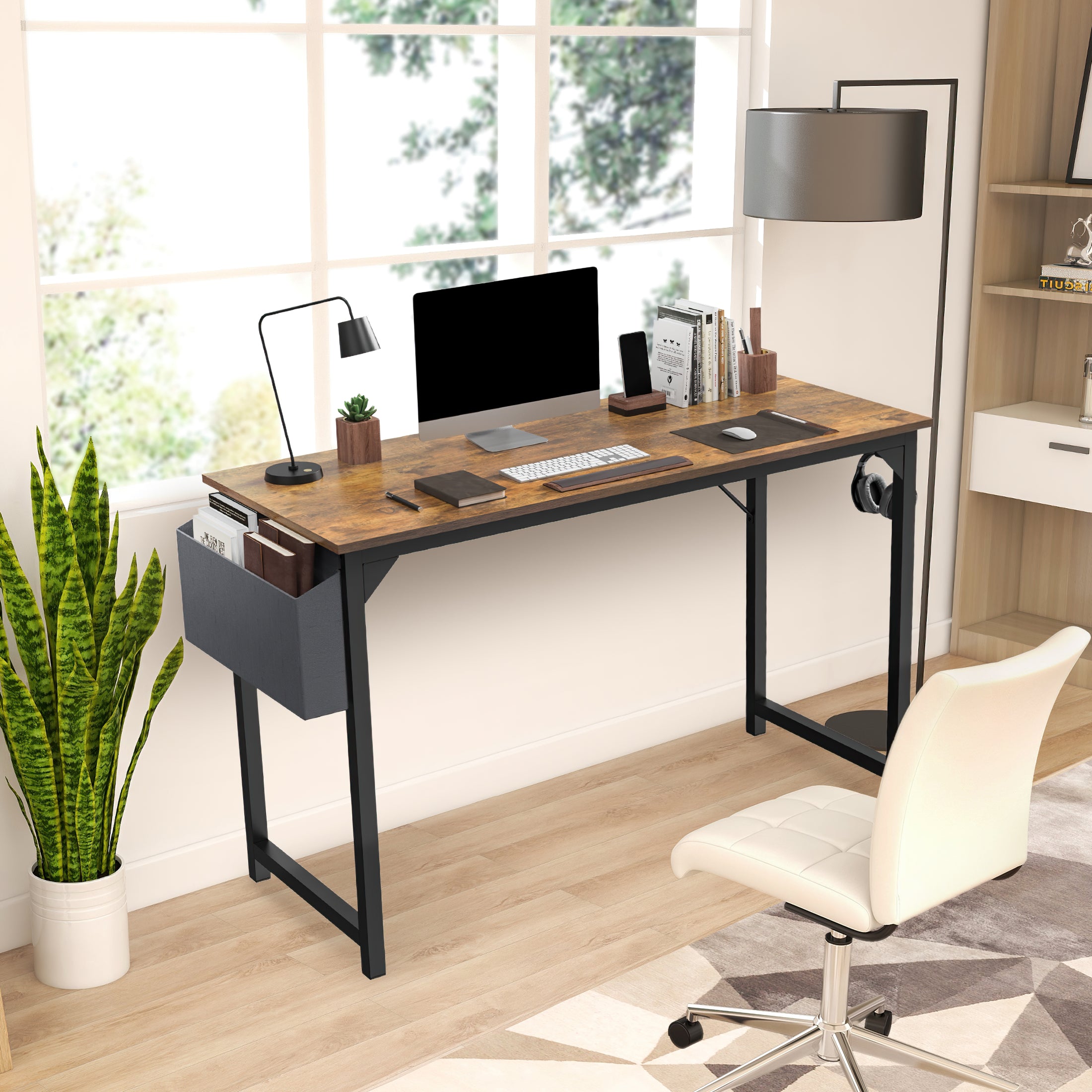 Computer Desk and Home Office Chair Set,with Storage Bag & Armless Mesh Desk Chair For Small Space