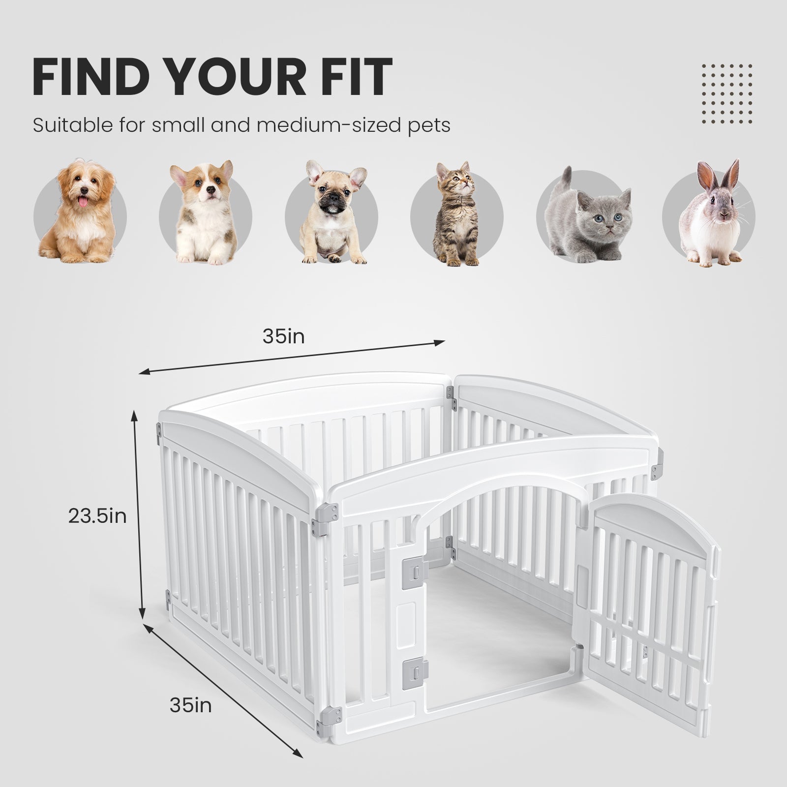 Dog Playpen, 4-Panel 24" Foldable Pet Playpen with Door, Indoor/Outdoor Puppy Pen, Customizable, White