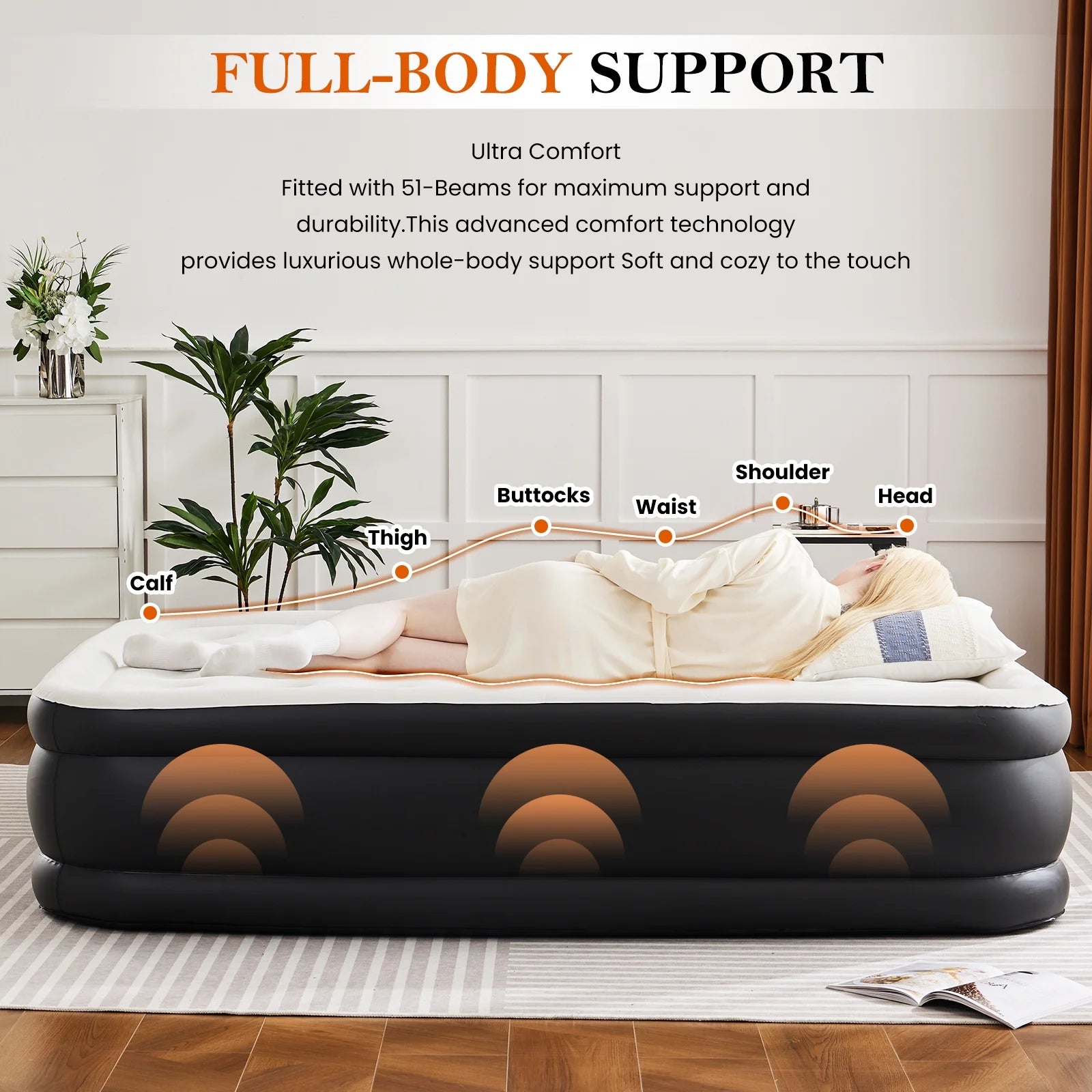 ZUNMOS Air Mattress, 18" H Portable Low Noise Colchone Inflable with Built in Pump, Maximum Weight Capacity 660 LBS Air Bed for Camping, Indoor and Family