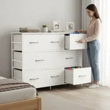edx 8 Drawers Fabric Dresser, Chest of Drawers with Sturdy Steel Frame, Storage Organizer Cabinet for Bedroom, Living Room