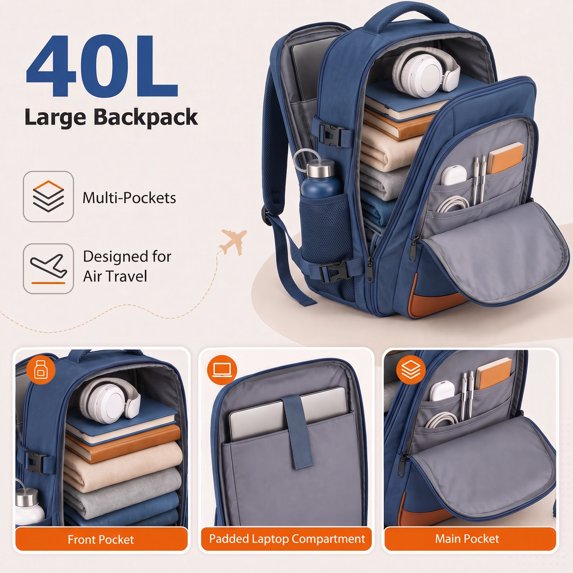 EDX 3 Piece Luggage Set with Backpack, Lightweight Hard Shell Suitcase Set, TSA Lock Travel Luggage with Spinner Wheels, 20 Inch Carry On Suitcase and Travel Bag for Men & Women