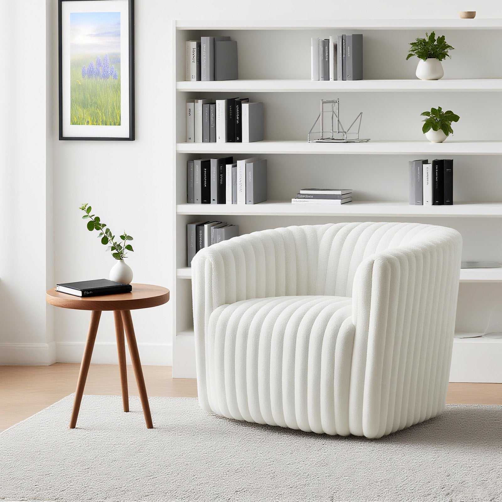 EDX Sydney 34.6" Wide Upholstered Swivel Armchair, Round Barrel Chair