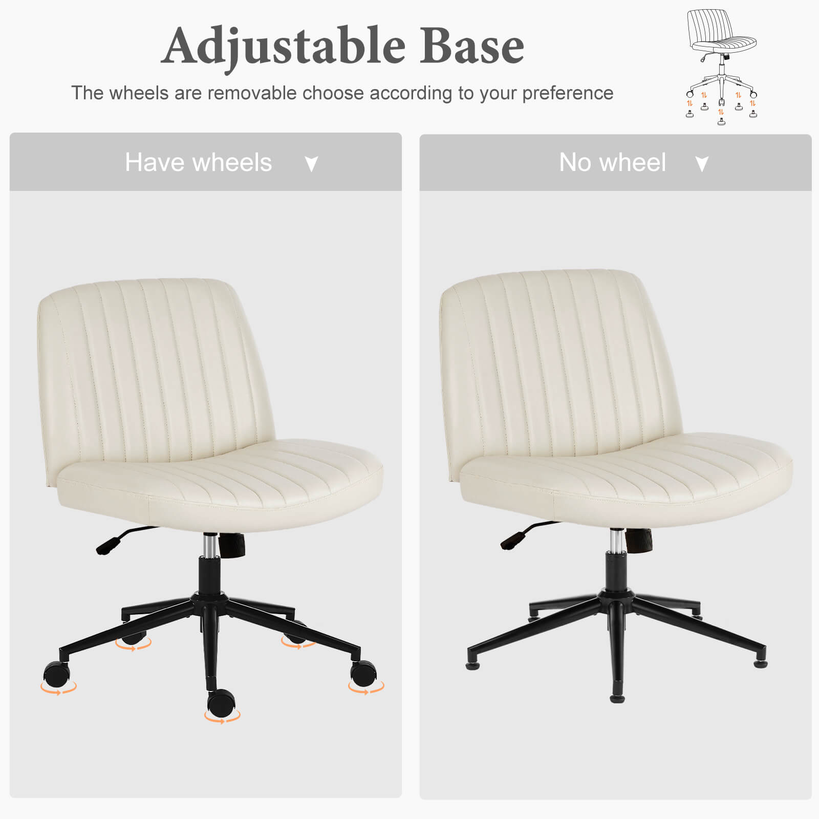 Cross-legged chair without armrests, with wheels, swivelling, height-adjustable vanity chair, office chair, can be used with fabric dresser