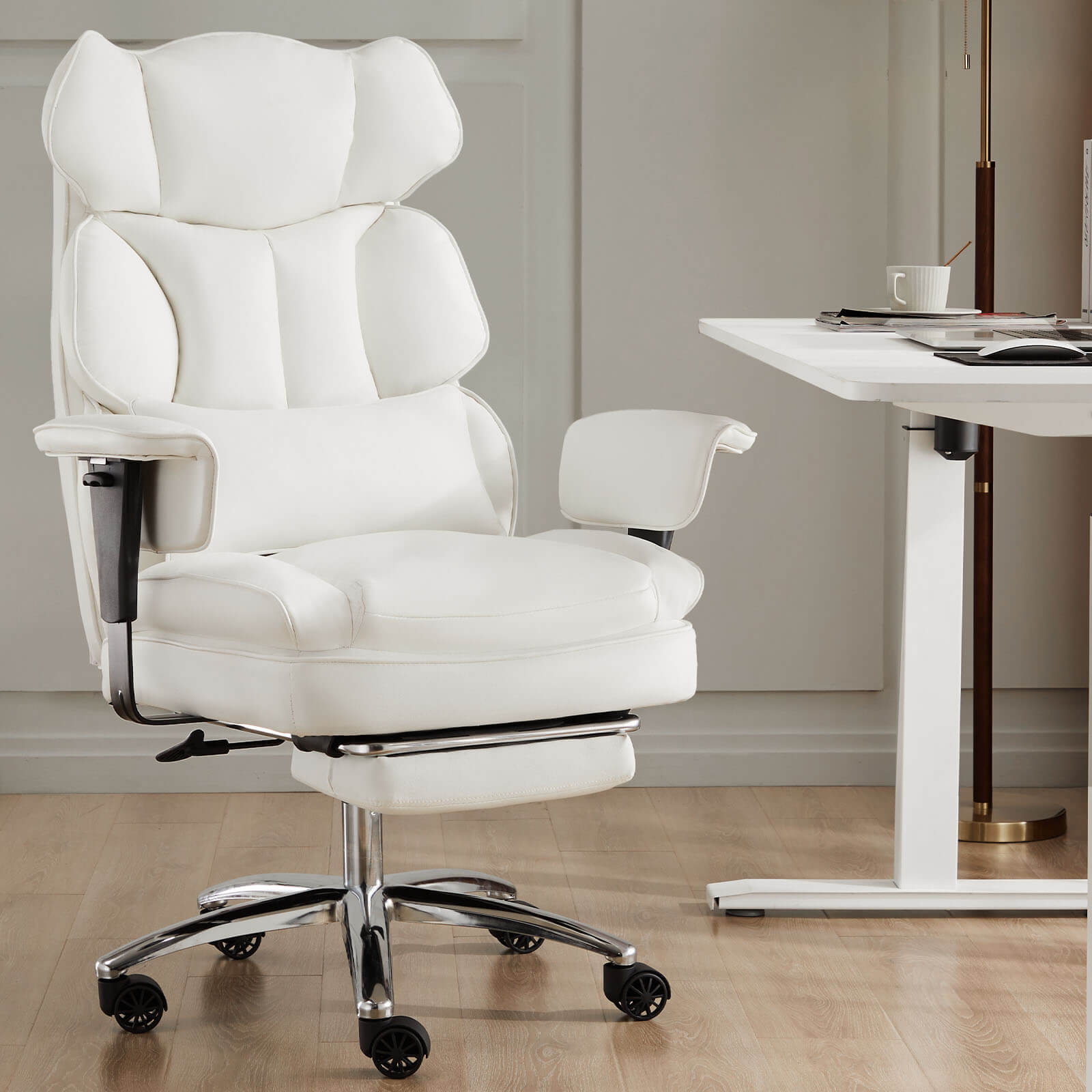 Office Computer Chair - High Back PU Leather Taipan Swivel Chair with Ergonomic Leg Rest and Lumbar Support, Height Adjustable