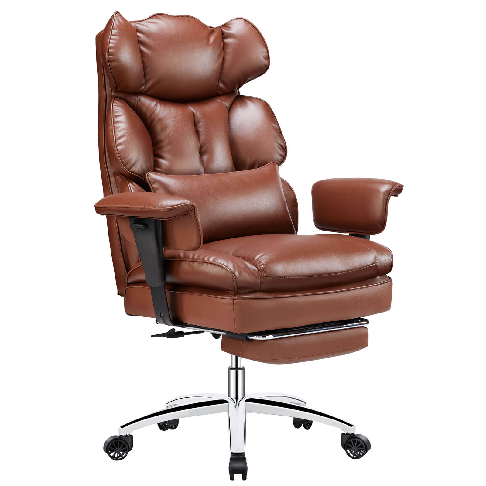 Office Computer Chair - High Back PU Leather Taipan Swivel Chair with Ergonomic Leg Rest and Lumbar Support, Height Adjustable