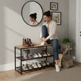 edx Shoe Rack Bench, 3-Tier Industrial Shoe Storage Organizer, 28.3inches Entry Bench with Mesh Shelves for Living Room, Entryway, Rustic Brown