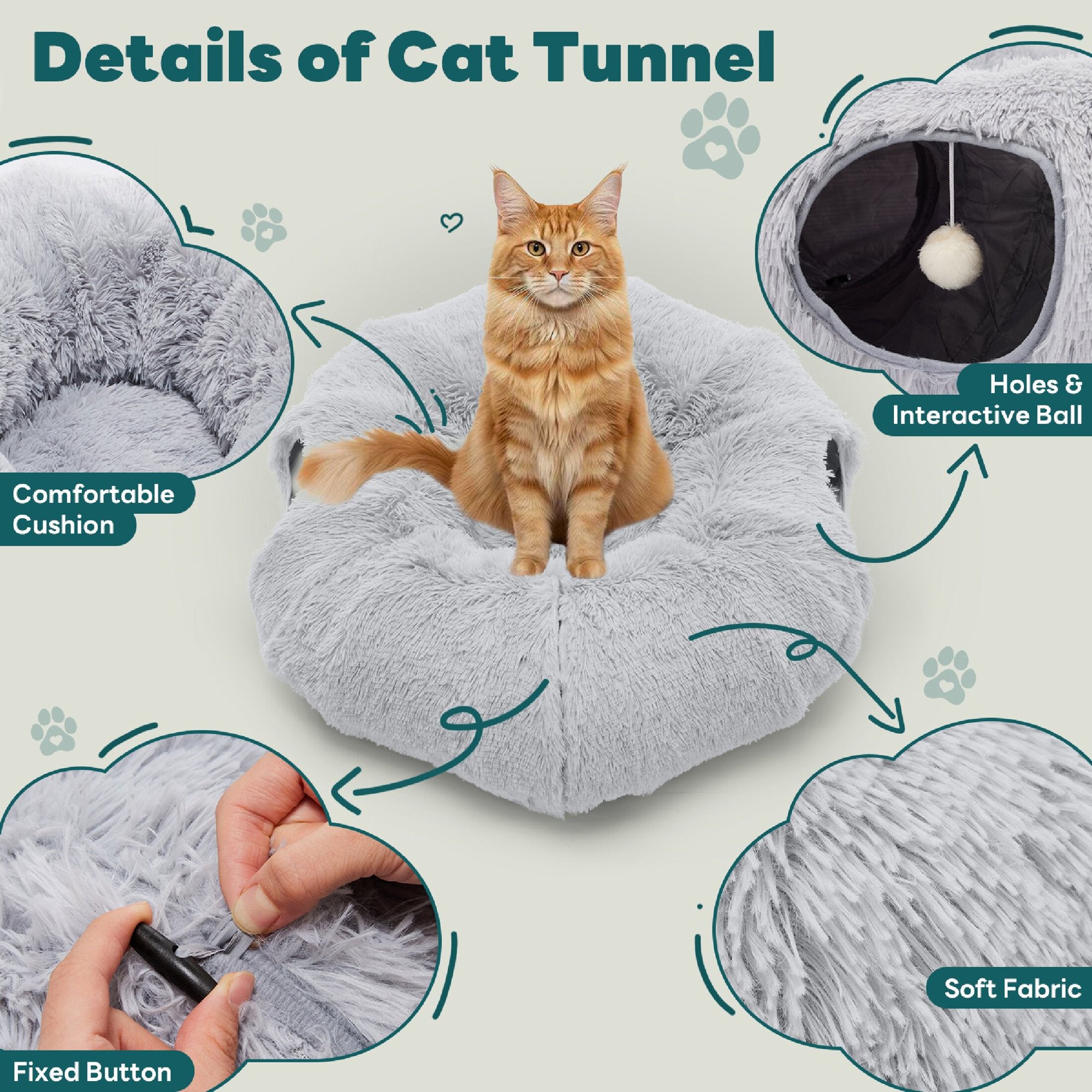 edx Cat Tunnel Bed for Indoor Cats, Under Christmas Tree Soft Plush Peekaboo Cat Cave Donut Tunnel, Washable Multifunctional Playground Toys Hideplace for Kittens, Rabbit, Ferret