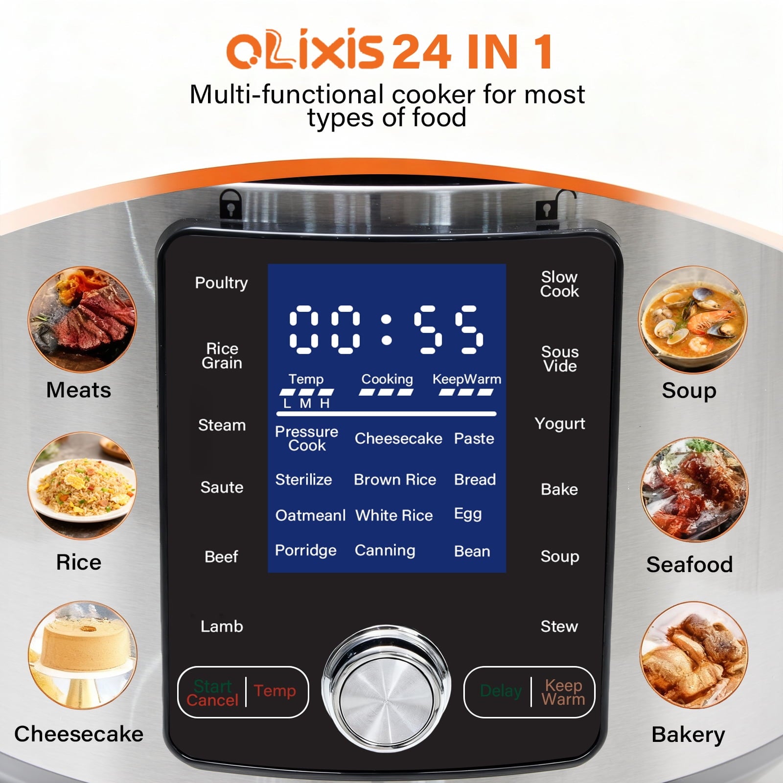 EDX Stainless Steel Electric Digital Pressure, Cooker with Lid, Stainless Steel, Slivery